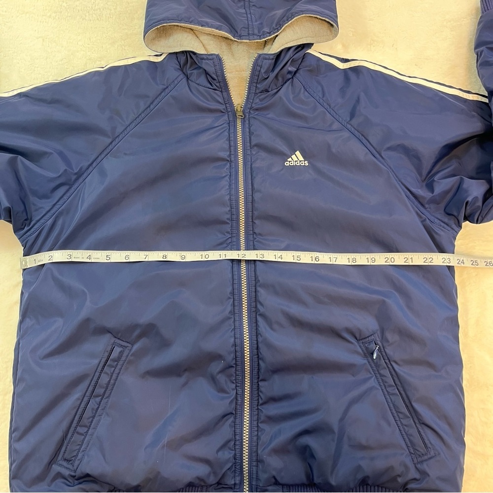 Vintage Adidas Reversible Hooded Bomber Jacket Boys XL Blue White Full Zip - Picture 13 of 16